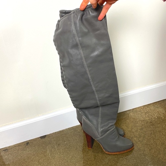 Gorgeous custom made zodiac thigh high grey leather boots - Picture 2 of 5